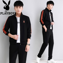 Playboy sports suit mens 2021 Autumn New cardigan trend mens youth sweater outdoor three-piece set