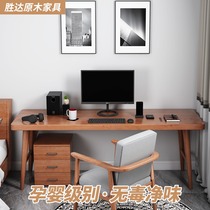Nordic solid wood one-character table room desk bookshelf integrated table small apartment adult home office computer desktop table