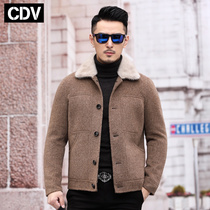 Winter 2021 new woolen coat mens short alpaca wool albaka wool lapel coat mens thick