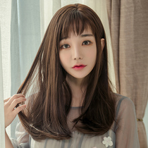 Wig female summer long hair shoulder-length short hair net red medium long hair temperament natural realistic wig set clavicle age reduction hairstyle