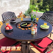 Outdoor table and chairs Barbecue Patio Outdoor Terrace Garden Smoke-free Electric Grilled Charcoal Grilled Hot Pot Home Cast Aluminum Table And Chairs Combination
