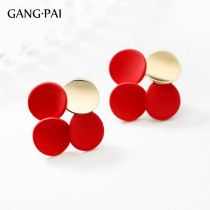 Silver pin red flower senior sense earrings female 2021 New Tide Simple French temperament small earrings Net Red