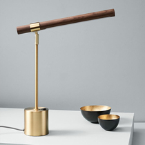 Italian designer wood grain copper color Nordic simple bedroom bedside desk soft decoration model room hotel table lamp