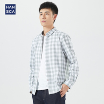 Hanska Plaid shirt mens Korean edition versatile casual jacket Fall 2021 new cotton loose fit shirt