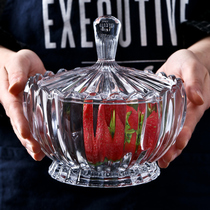 Fire glass sugar tank storage jar decoration transparent candy fruit bowl fruit bucket dried fruit plate with lid creative European sugar jar