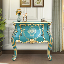 American Solid Wood Blue Dining Side Cabinet Living-room Genguan Cabinet Corridor Side Cabinet Retro Door Hall Ostyle Partition Decorated Cabinet