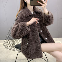 Pellet cashmere wool coat lamb fur winter dress new womens composite fur one coat