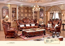 Eurostyle real leather sofas combined solid wood carved large family style villa with small lavish living room complete with your princess hotel sofa