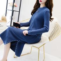 Knitted vest two-piece knee sweater dress women 2020 Autumn and Winter new foreign style medium long base shirt