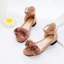 Summer open toe sandals Childrens shoes Girls with small heels Girls fashion baby shoes with princess tutu black