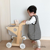 ins Korean childrens simulation play home shopping cart solid wood toy trolley walking walker 2-5 years old
