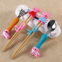 Childrens chopsticks training chopsticks learning wood children spoon tableware set children learn to eat baby practice chopsticks