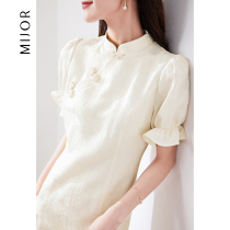 MIJOR2021 early summer new Yingying with no time for first love clear and shallow lunar light white solid jacquard improvement qipao