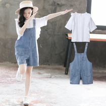 South Korean girls summer loaded back with pants suit 2021 new children ocean gas tennis red summer CUHK Boy 13-year-old girl