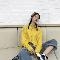  2020 spring and autumn new ginger yellow ins wind loose lazy wind long-sleeved shirt womens loose shirt super fire