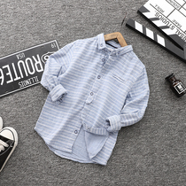 Childrens striped shirt spring and autumn boys cotton casual long-sleeved shirt Childrens middle and large childrens autumn cotton shirt tide