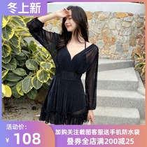 Swimsuit ladies conservative one-piece skirt with Belly Belly slim sleeve 2021 New Korea LES soak hot spring swimsuit