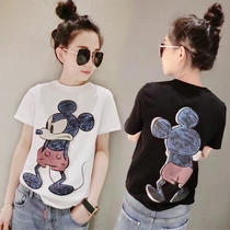 Tide card 2022 Summer new Korean version Cartoon printed Mickey short sleeve T-shirt woman with undershirt loose and compassionate blouse