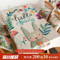 Cute cartoon rabbit tablecloth fabric cotton linen small fresh rectangular square round table coffee table childrens desk cloth