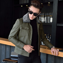 Haining new leather mens short sheepskin lambskin collar youth slim leather jacket mens leather jacket trend