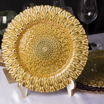 Export European and American glass disc peacock plated process glass dishes Fruit Pan Dinner Plate Banquet Wedding SWING tray
