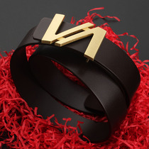 Oedibird ODYBIRD Mens leather belts Business Fashion Double V Belts Luxury brief copper buckle pants strap