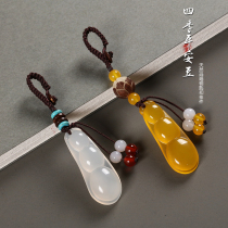 Natural agate safe green beans creative hand-woven multi-purpose car keychain pendant chalcedony ornaments men and women