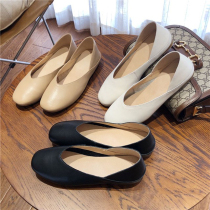 Retro fashionable lazy shoes keep comfortable to burst spring and summer wear soft to no friends soft leather milk shoes women flat bottom