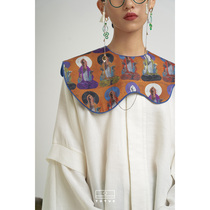 TUYUE Painted Moon Design National Wind Fresco Statue Printed Satin Cloud Shoulder Tiger Stone Buckle Linen Cape Art Cloak