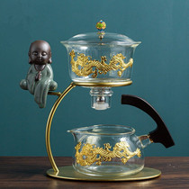 Glass lazy tea set kung fu tea tray tea cup full semi-automatic tea maker creative petal magnet magnet set set