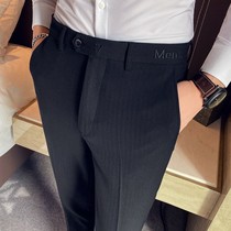 Brand mens new pants Korean version of the trend slim solid color breathable small foot nine-point pants slim youth nine-point pants