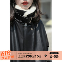 Again Alley black plush fur coat jacket woman 2021 new autumn and winter plus suede thickened loose fashion locomotive clothes