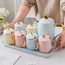 Ceramic Teapot Teacup Water Nordic cup set European cup Light luxury style tea household living room cup with lid