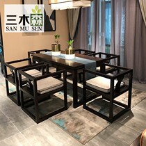 New Chinese solid wood rectangular dining table Villa model room Restaurant Hotel small apartment Household dining chair combination Modern