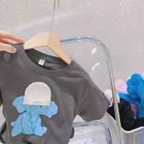 Knock on the ocean gas ~ childrens pure cotton shirt foreign air trendy cartoon printed boy half sleeve mid-boy girl hit undershirt tide