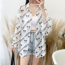 Medium-length chiffon shirt sunscreen under Korean cartoon printed air conditioning shirt with camisole womens top