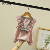 La Chapelle childrens clothing childrens fashion suit girls summer Korean style foreign style all-match tops shorts two-piece trendy