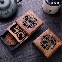 Redwood incense furnace Double-layered sliding cover wooden furnace sandalwood incense burner incense box incense box incense box incense box incense duct fodder