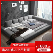 Cloth art bed minimalist modern double bed 2 4 m main bedroom tatami widening large bed 2 m soft bunk bed atmospheric wedding bed