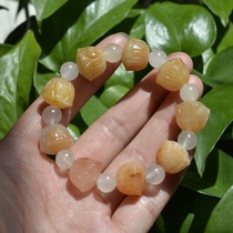 7# Natural Xinjiang Gobi Jade gold silk Bracelet Mens Women Lotus lotus seed color jade Road hand string