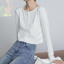 Salsa one thousand bm wind loose pure color short long sleeves knit cardiovert woman spring autumn season thin and tender blue open-air blouse