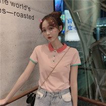 Hong Kong flavor Summer 2020 new Korean version of the elegant wind polo collar color short sleeve t-shirt women slim body slim coat tide