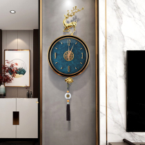 New Chinese Hung Clocks Table Living Room Pure Bronze Deer Light Lavish Luxury Home China Wind Personality Creative Fashion Atmospheric Clock Hanging Wall