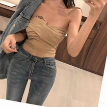 Summer fashion bandeau strapless short sexy knitted small wrap outside the chest wearing a black top womens vest suspender pleated