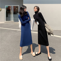 Autumn and winter 2021 New slim knit dress high collar knee bottom bottom mid-long sweater skirt women