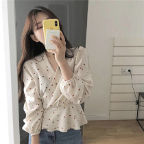2021 Spring and Autumn New Korean version of ins love printing temperament shirt womens long sleeve waist top design sense