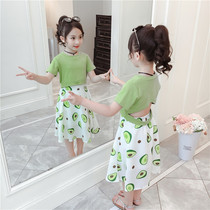 Girl suit summer new childrens clothing childrens foreign style Net red dress summer baby girl avocado two-piece set