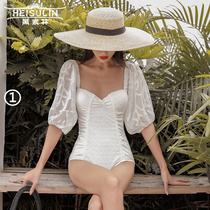 White long sleeve sunscreen triangle one-piece swimsuit female sexy chest backless covering belly thin resort hot spring swimsuit