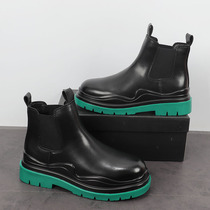 Tide brand new mens sleeve mid-top green bottom Martin boots fashion Korean version personality trend casual Chelsea boots