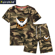 Boys summer clothes 2021 new 12 foreign style 15-year-old children Korean version camouflage clothing tide childrens sports suit mens clothing